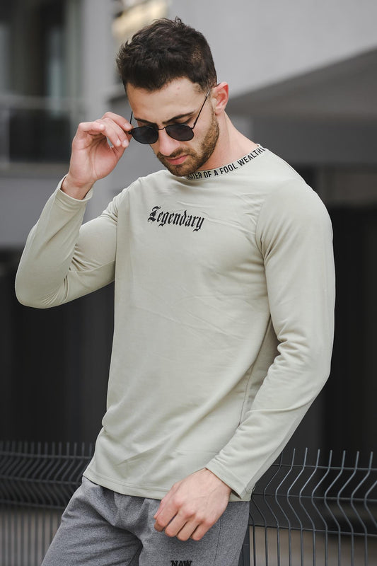 Legend Yakası Baskılı Slim Fit Likralı Sıfır Yaka Erkek Sweatshirt