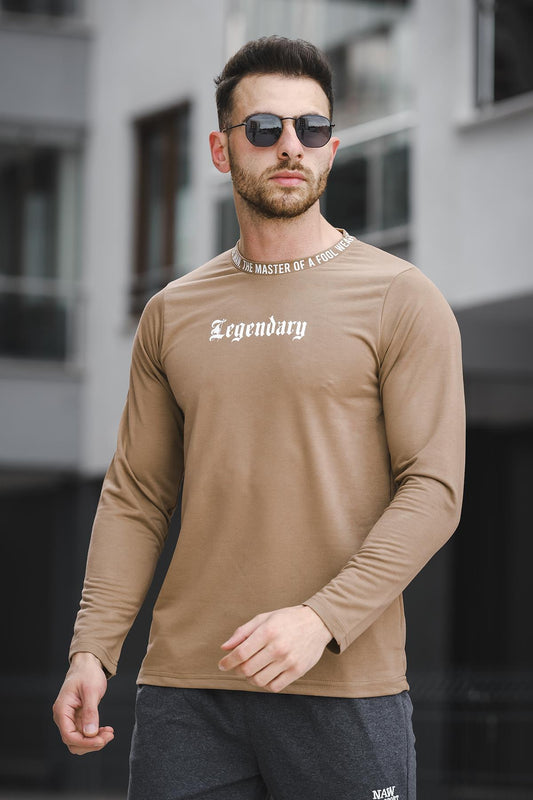 Legend Yakası Baskılı Slim Fit Likralı Sıfır Yaka Erkek Sweatshirt