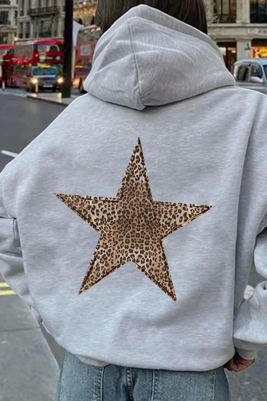 Leopar Stars Sırt Yıldız Baskılı İçi Pamuklu Unisex Sweatshirt