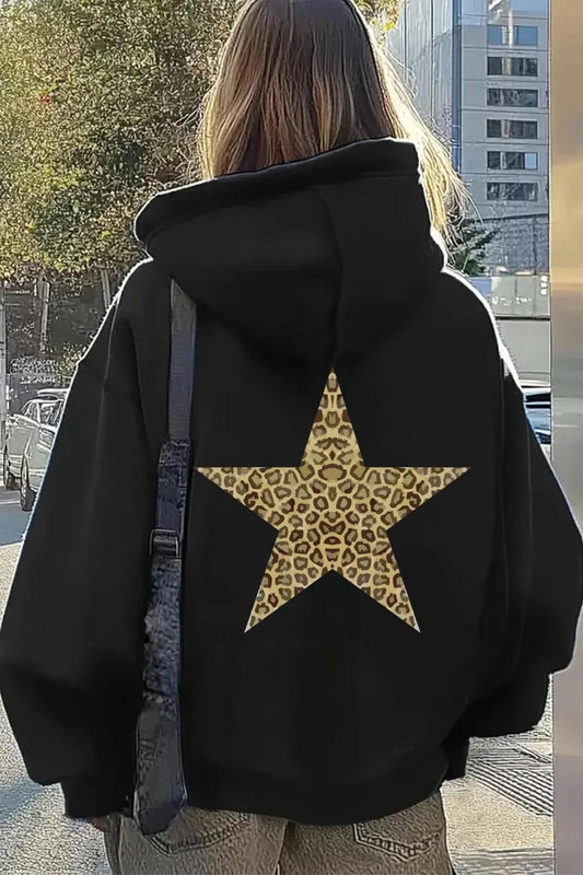 Leopar Stars Sırt Yıldız Baskılı İçi Pamuklu Unisex Sweatshirt