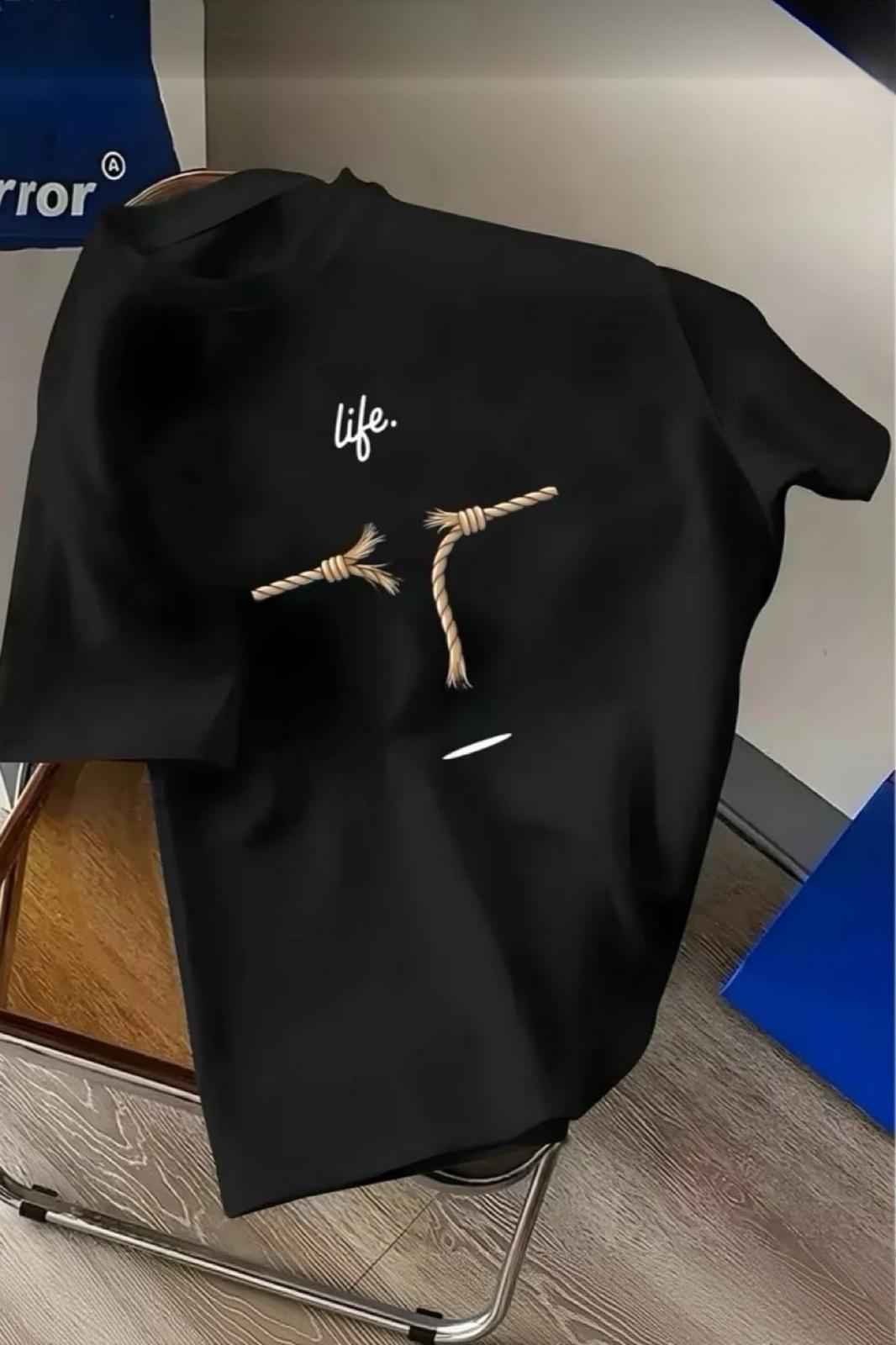 Life Design Minimalist İllüstrasyon Baskılı Unisex Oversize Tişört