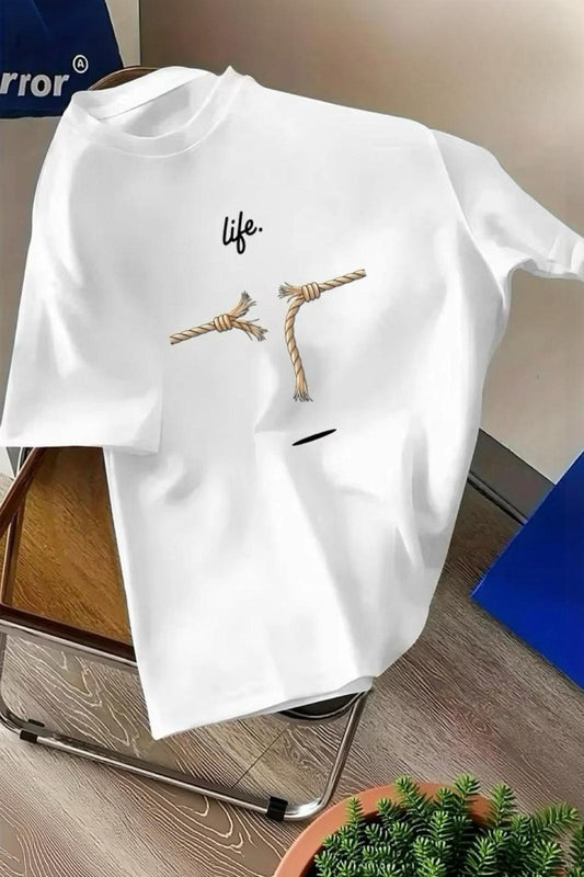 Life Design Minimalist İllüstrasyon Baskılı Unisex Oversize Tişört