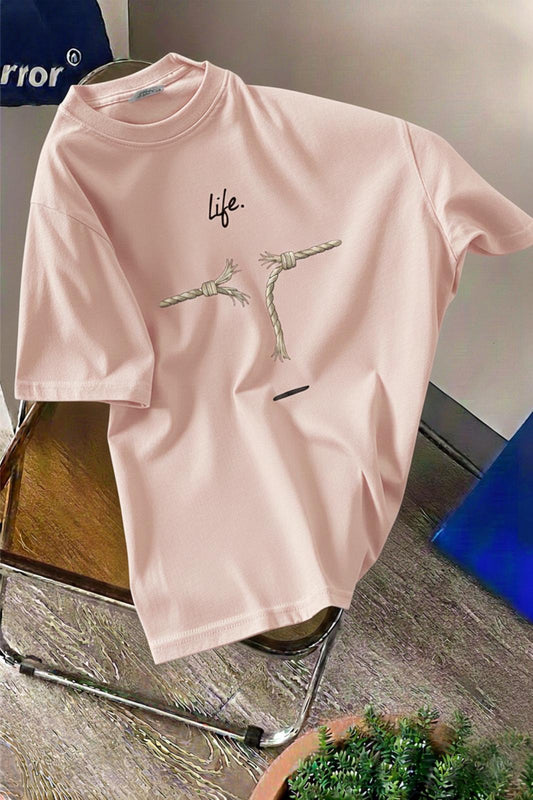 Life Design Minimalist İllüstrasyon Baskılı Unisex Oversize Tişört