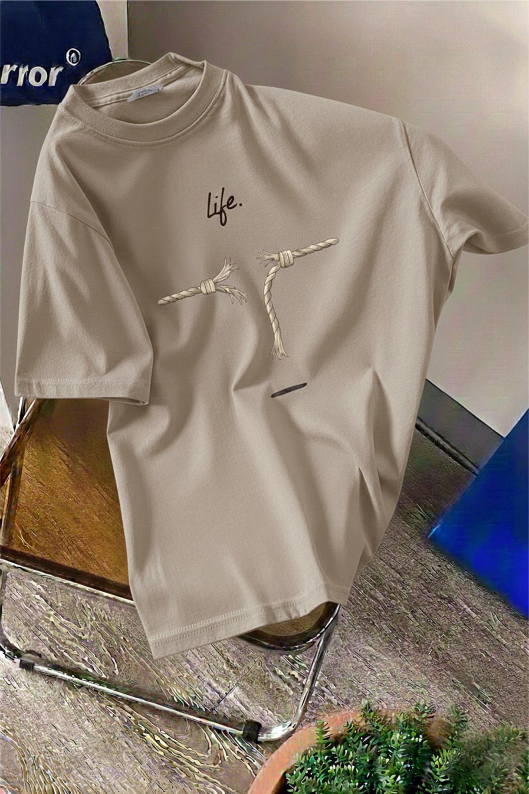 Life Design Minimalist İllüstrasyon Baskılı Unisex Oversize Tişört