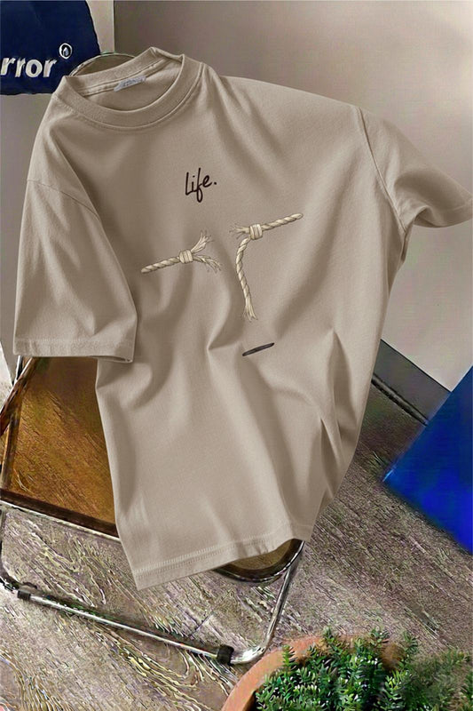 Life Design Minimalist İllüstrasyon Baskılı Unisex Oversize Tişört