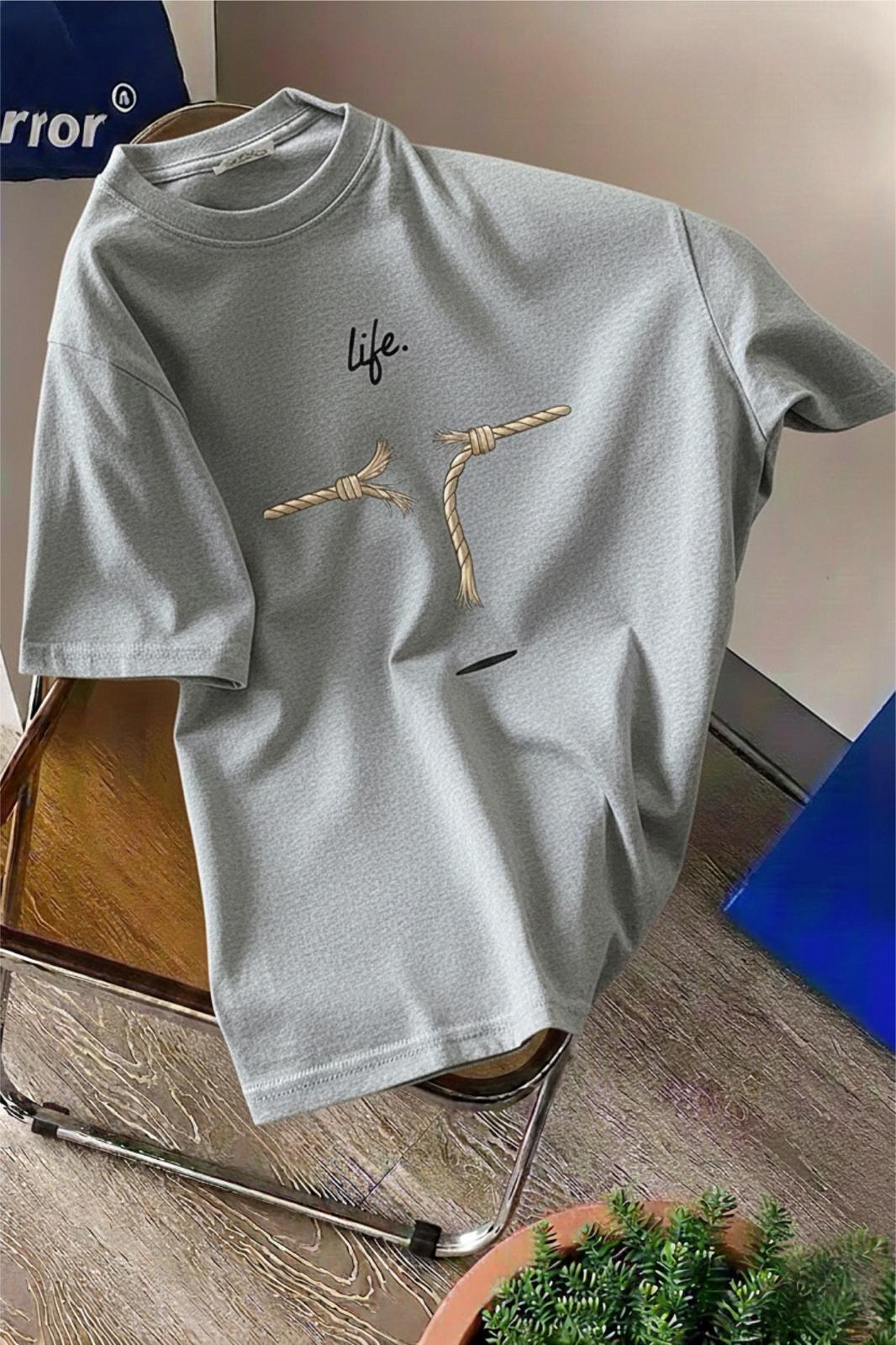 Life Design Minimalist İllüstrasyon Baskılı Unisex Oversize Tişört