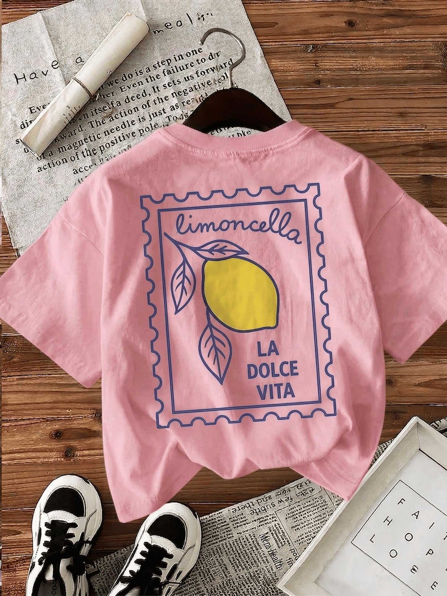 Limoncella "La Dolce Vita" Baskılı Oversize Pamuklu Kadın T-Shirt