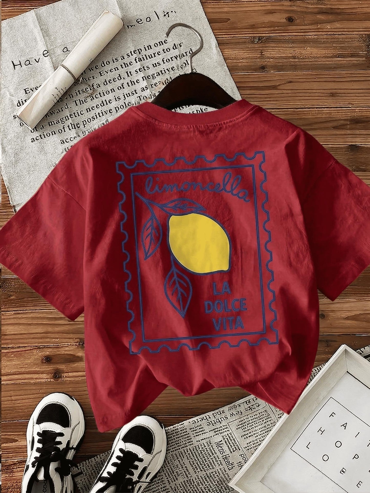 Limoncella "La Dolce Vita" Baskılı Oversize Pamuklu Kadın T-Shirt