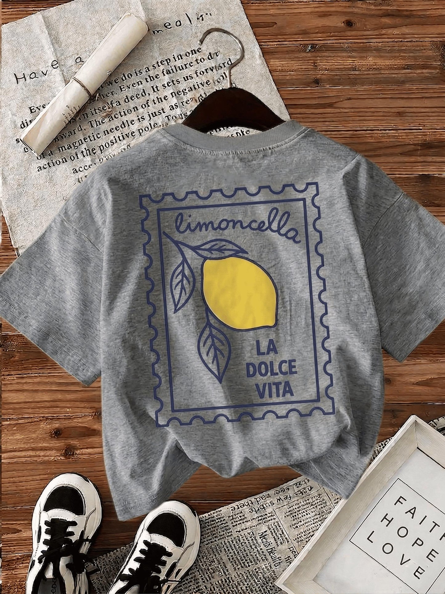 Limoncella "La Dolce Vita" Baskılı Oversize Pamuklu Kadın T-Shirt