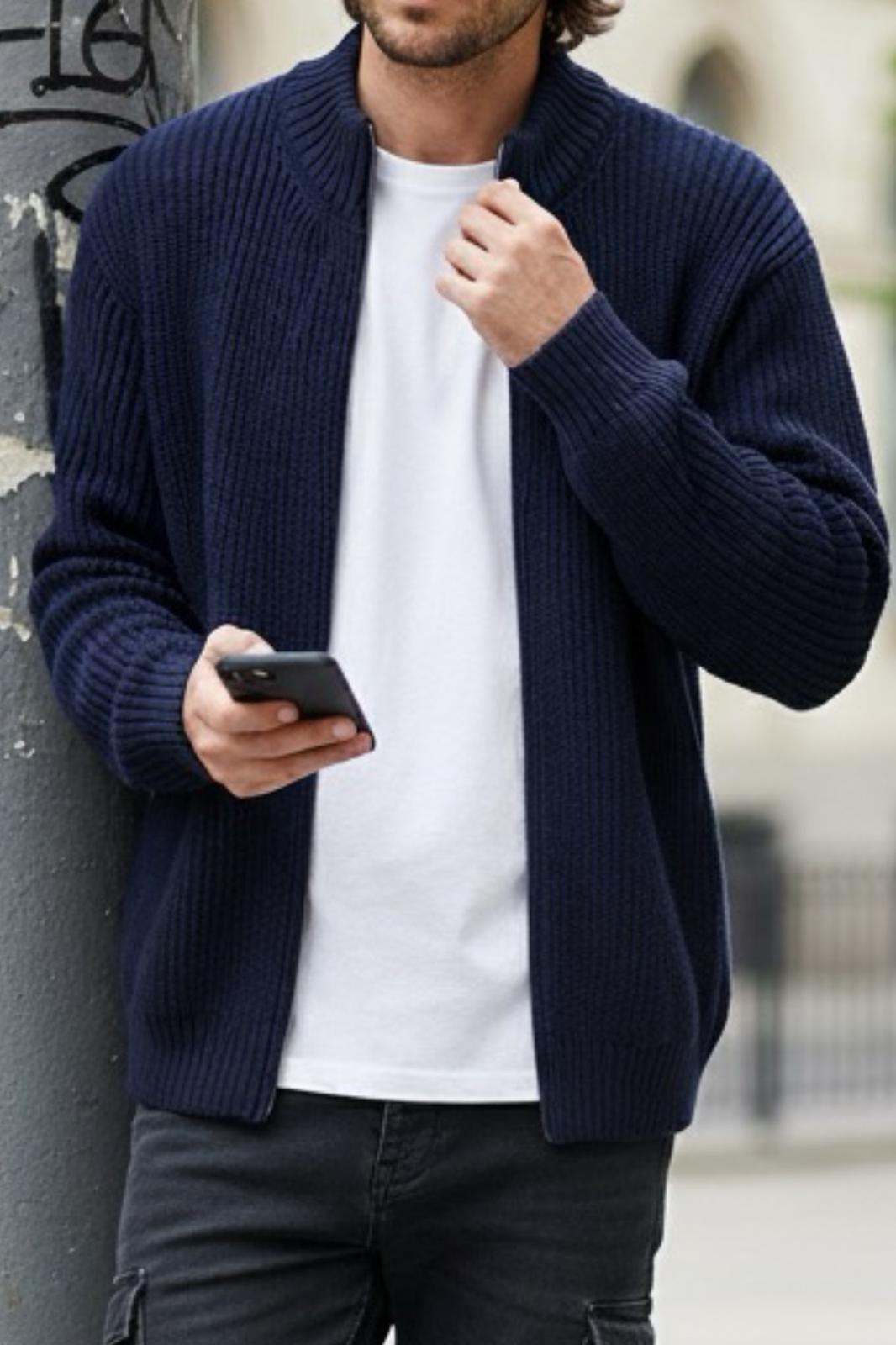 Loken Tam Fermuarlı Dik Yaka Kalın Erkek Hırka