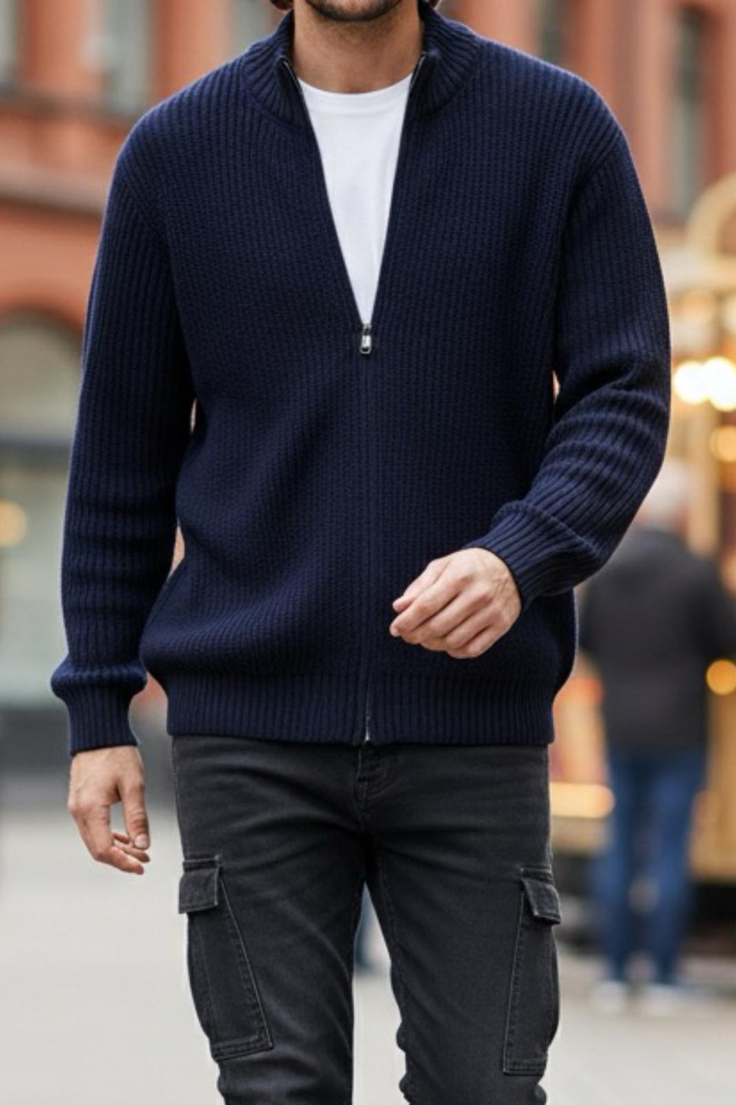 Loken Tam Fermuarlı Dik Yaka Kalın Erkek Hırka