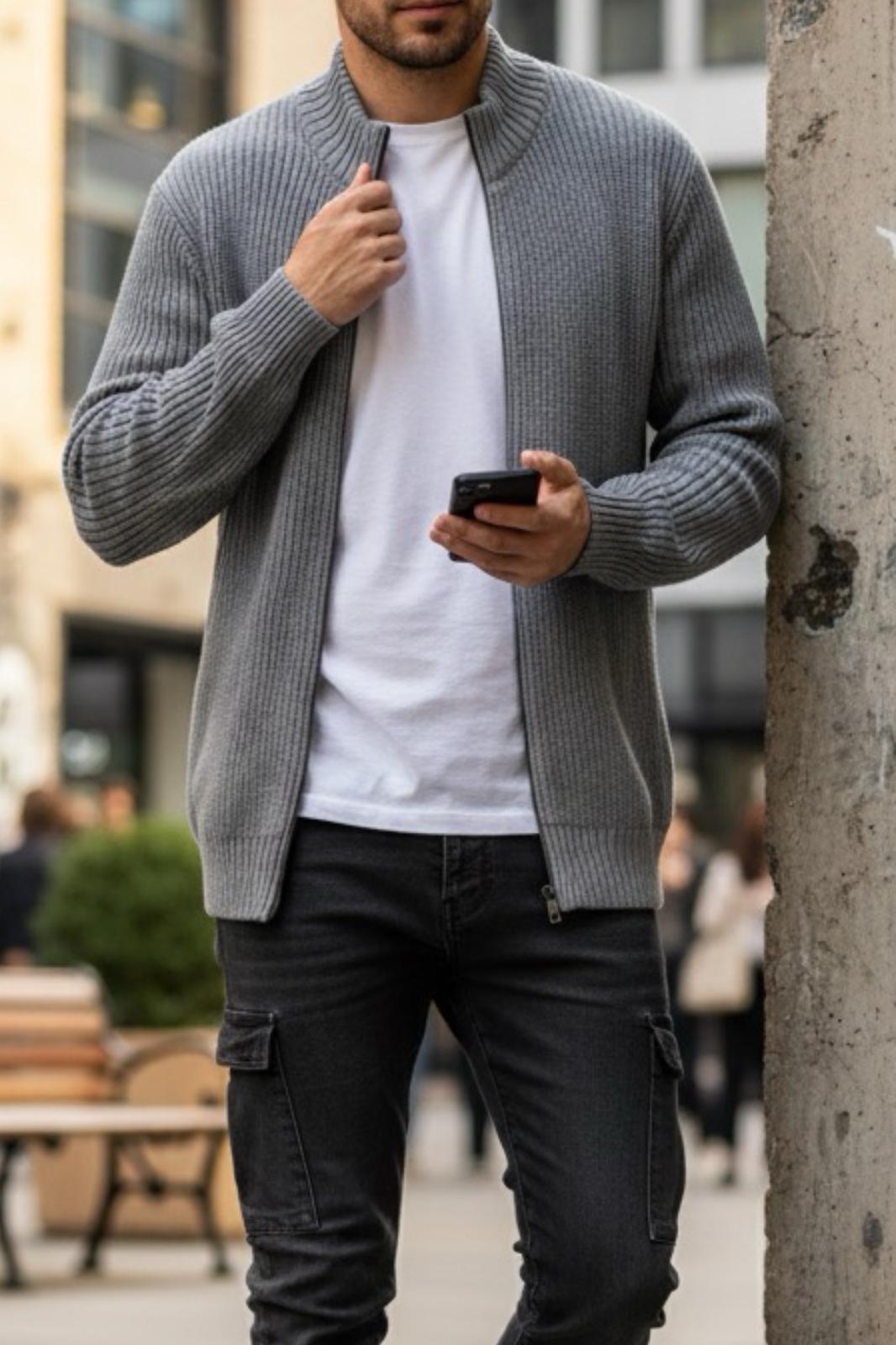 Loken Tam Fermuarlı Dik Yaka Kalın Erkek Hırka