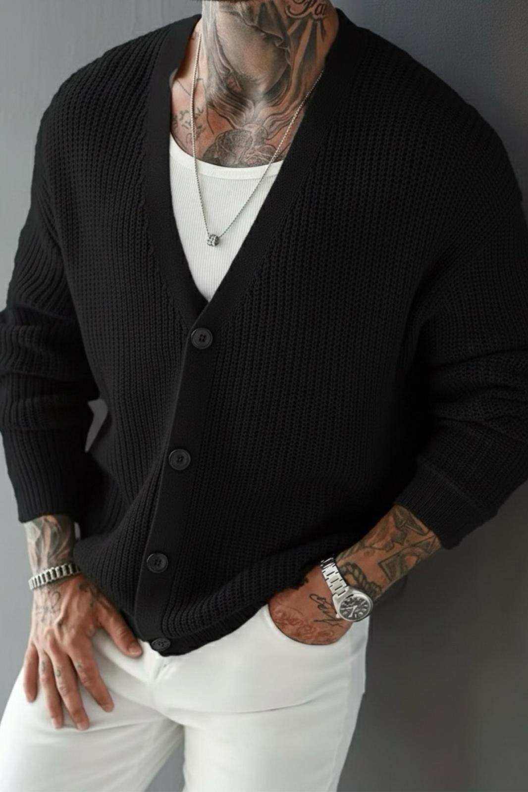 Grov Düğmeli V Yaka Kalın Erkek Hırka