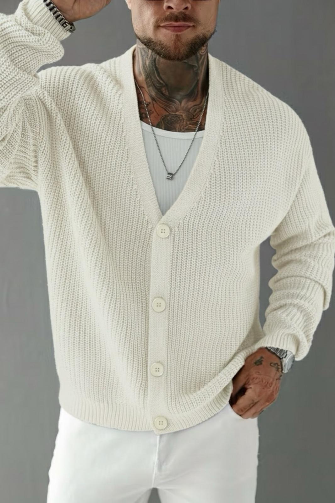 Grov Düğmeli V Yaka Kalın Erkek Hırka