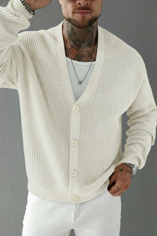 Grov Düğmeli V Yaka Kalın Erkek Hırka