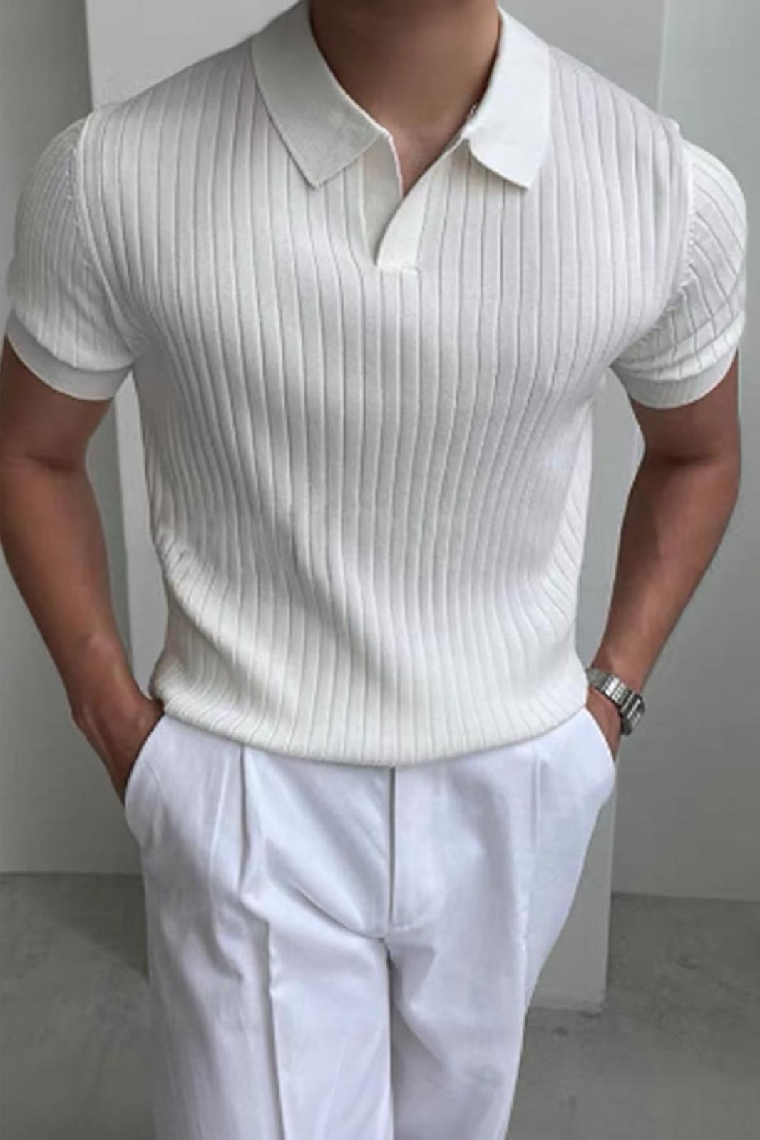 Lorens Çizgili Likralı Slim Fit Polo Yaka Örme Erkek Triko Tshirt