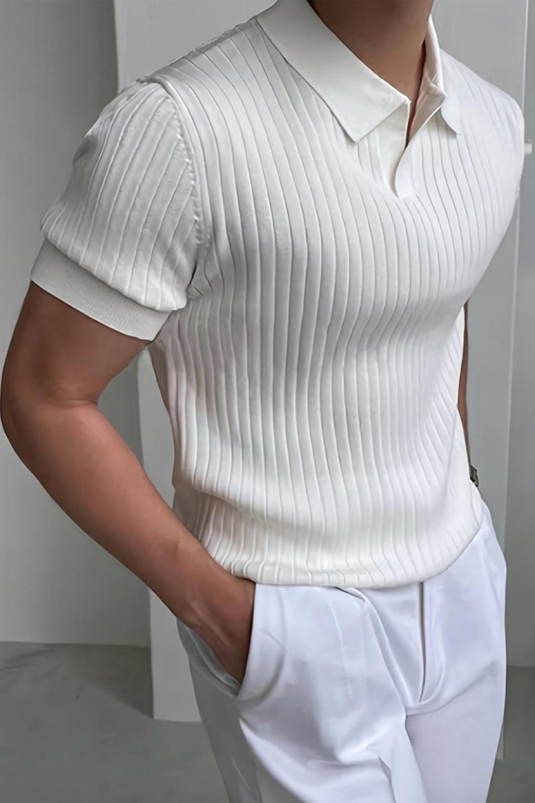 Lorens Çizgili Likralı Slim Fit Polo Yaka Örme Erkek Triko Tshirt