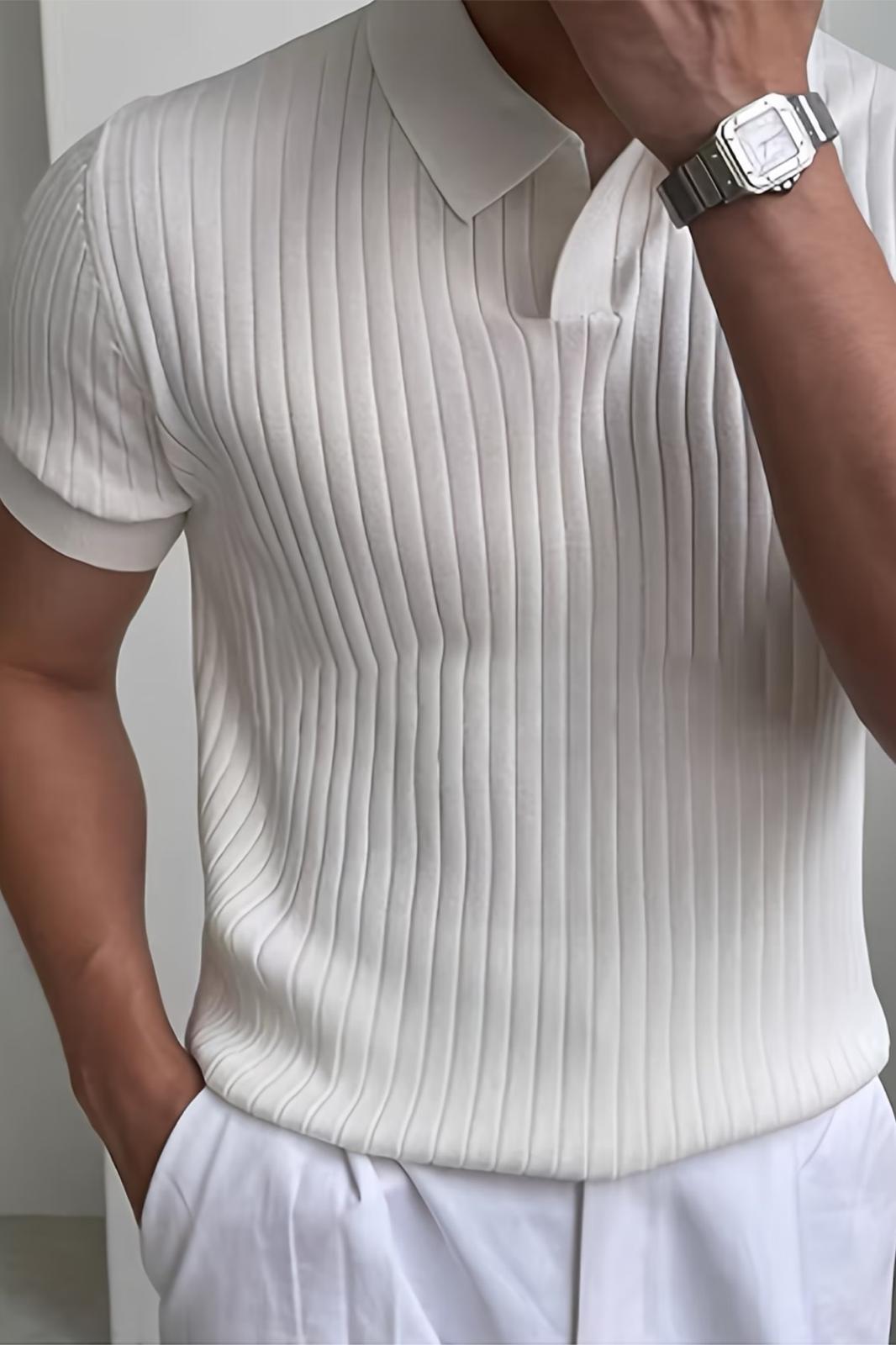 Lorens Çizgili Likralı Slim Fit Polo Yaka Örme Erkek Triko Tshirt