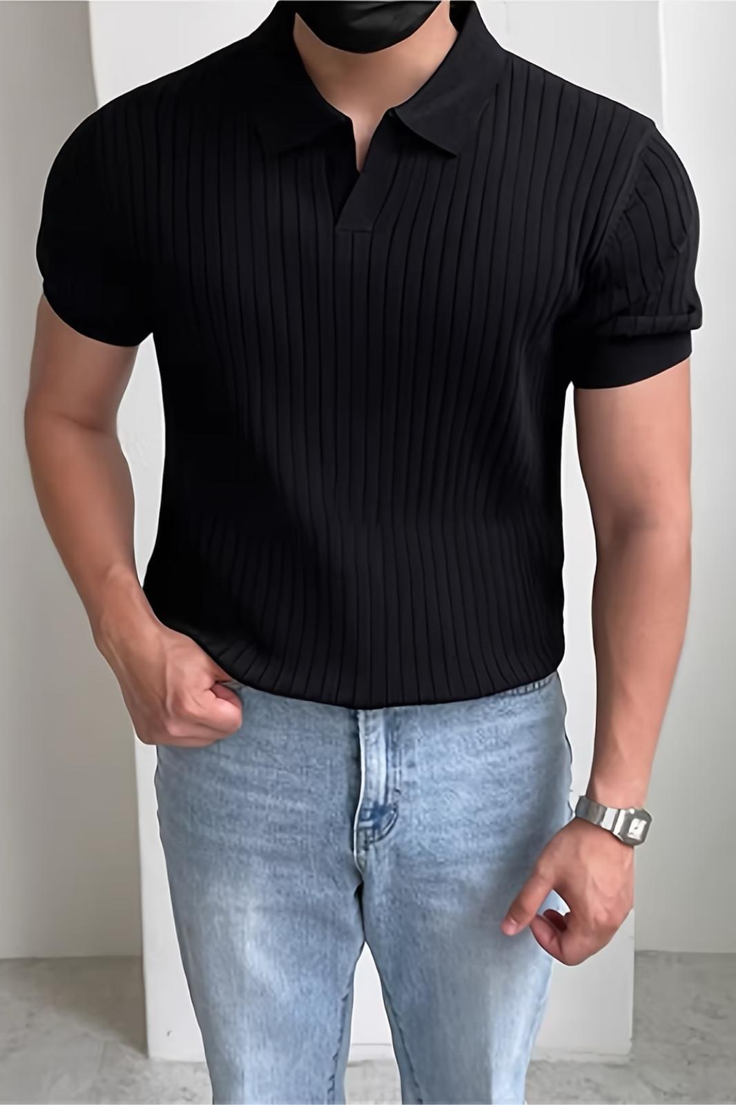 Lorens Çizgili Likralı Slim Fit Polo Yaka Örme Erkek Triko Tshirt
