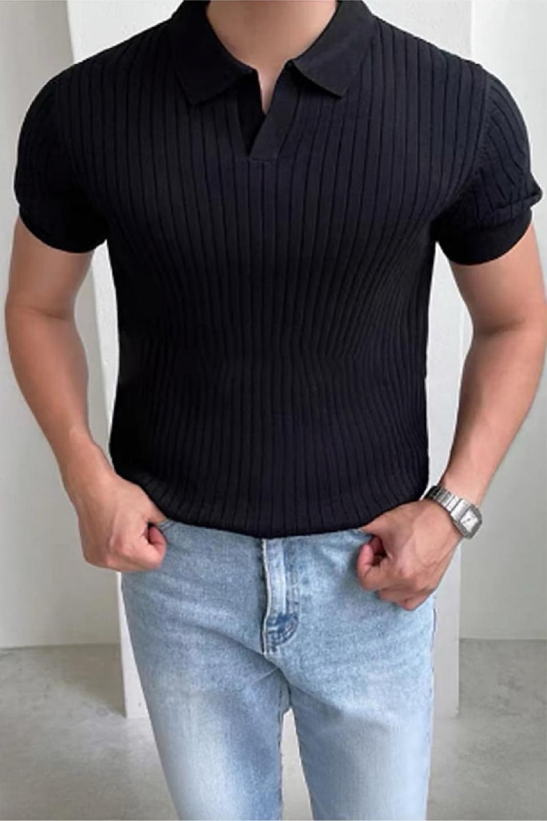 Lorens Çizgili Likralı Slim Fit Polo Yaka Örme Erkek Triko Tshirt
