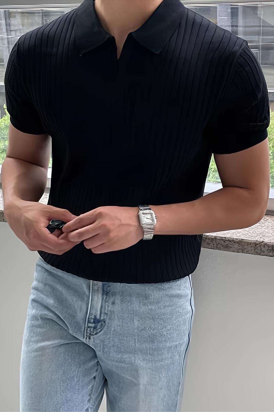 Lorens Çizgili Likralı Slim Fit Polo Yaka Örme Erkek Triko Tshirt