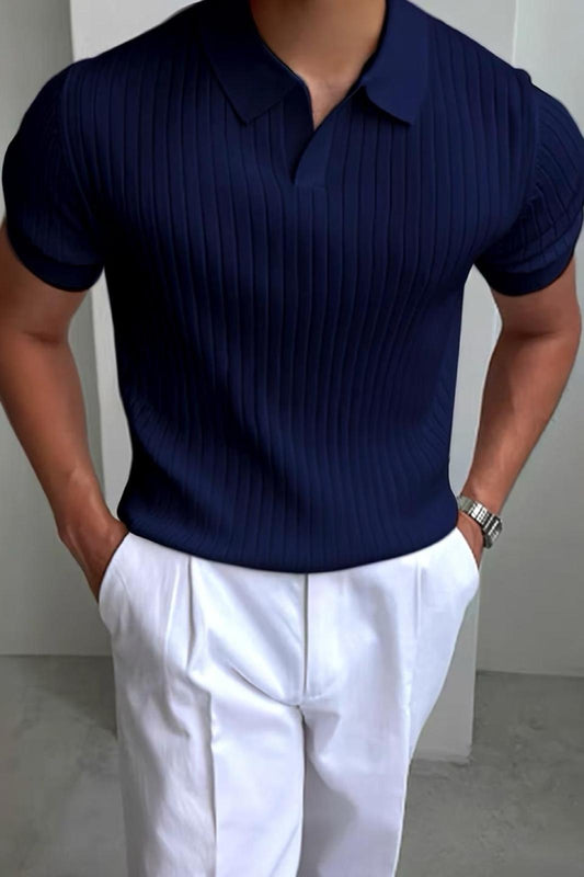 Lorens Çizgili Likralı Slim Fit Polo Yaka Örme Erkek Triko Tshirt