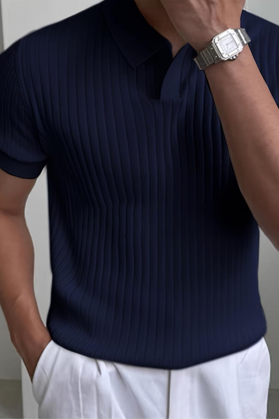 Lorens Çizgili Likralı Slim Fit Polo Yaka Örme Erkek Triko Tshirt