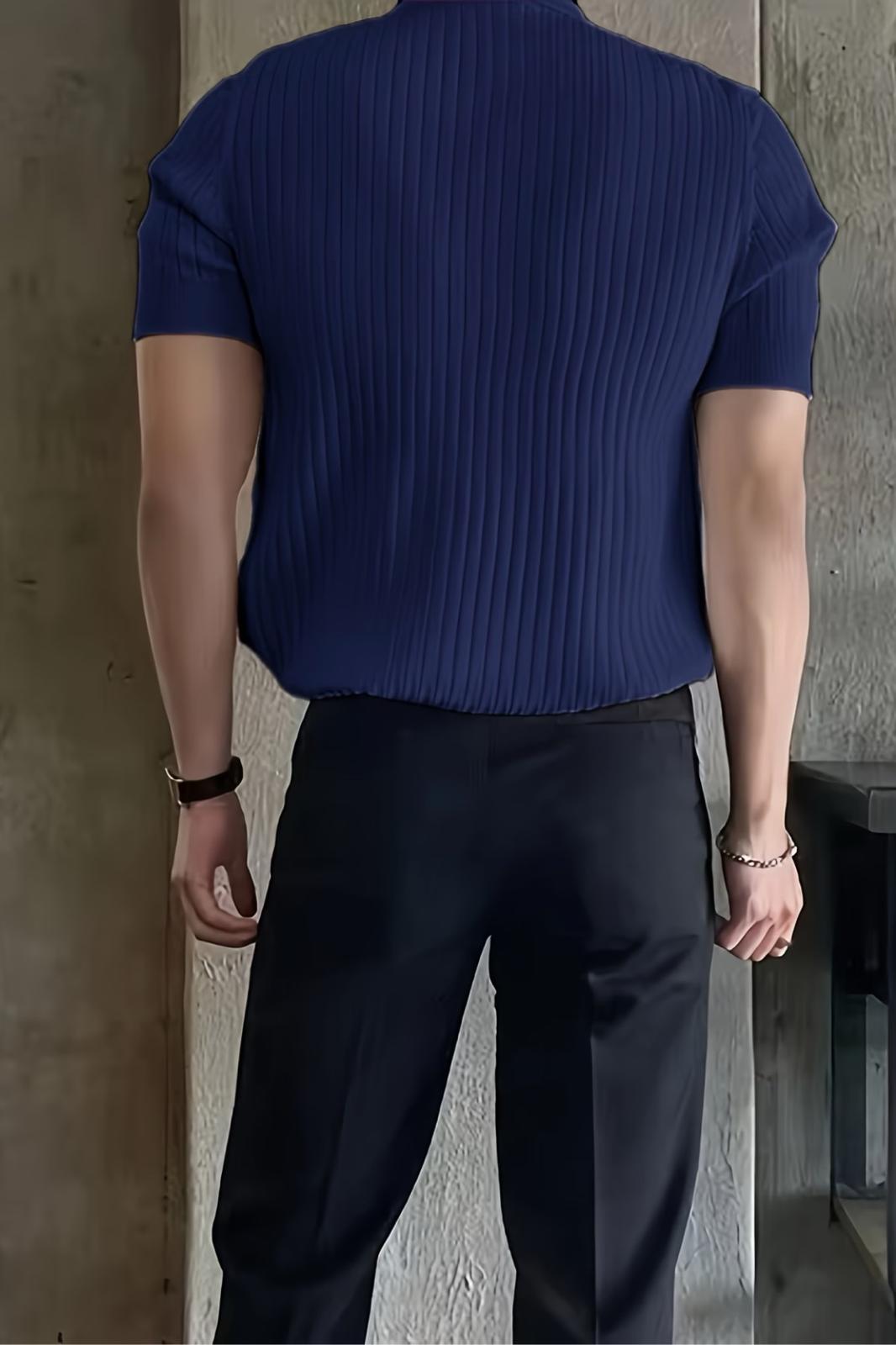 Lorens Çizgili Likralı Slim Fit Polo Yaka Örme Erkek Triko Tshirt