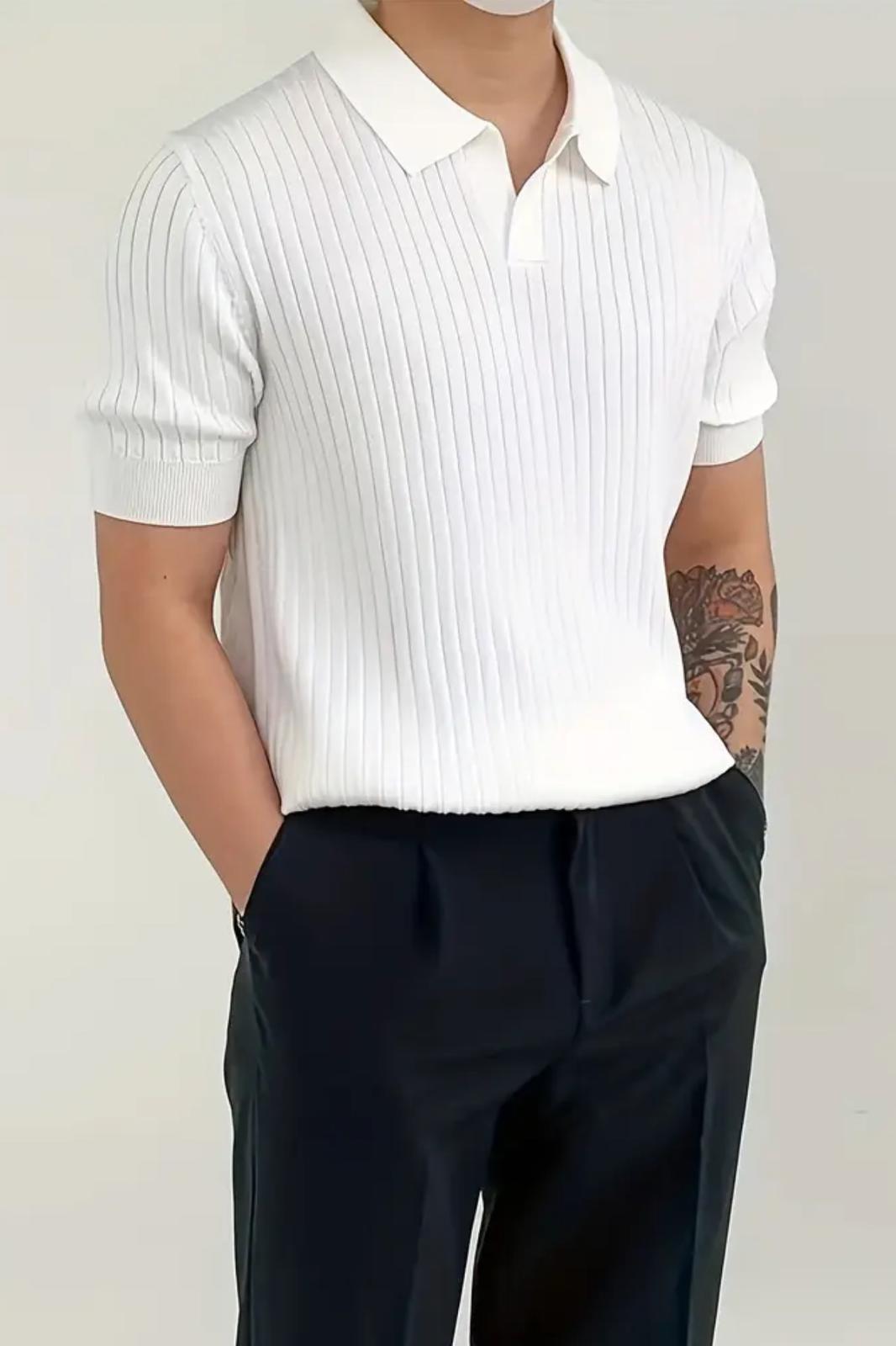 Lorens Çizgili Likralı Slim Fit Polo Yaka Örme Erkek Triko Tshirt