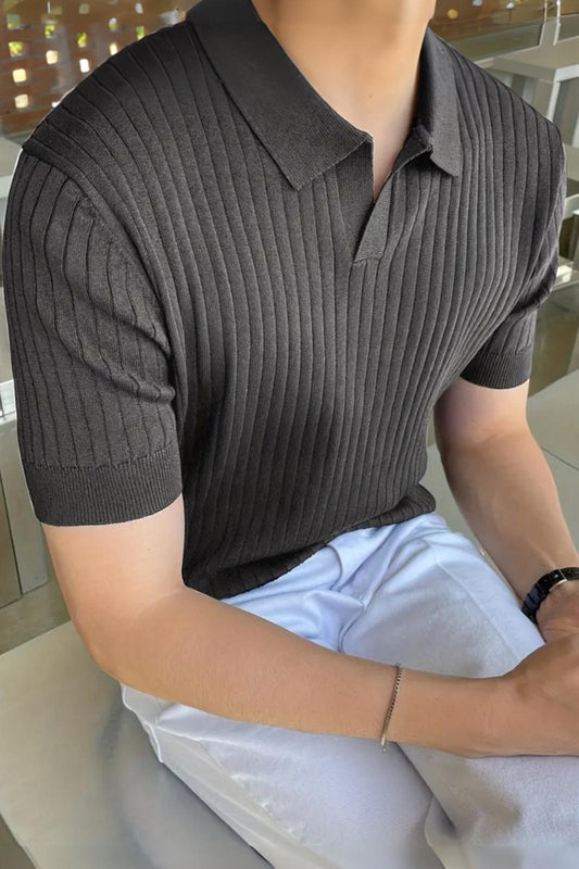 Lorens Çizgili Likralı Slim Fit Polo Yaka Örme Erkek Triko Tshirt