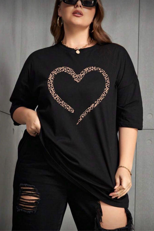 Love Kadın Büyük Beden Battal Baskılı Bisiklet Yaka Pamuklu T-Shirt Rahat Kesim Unisex Sevgili Kombini