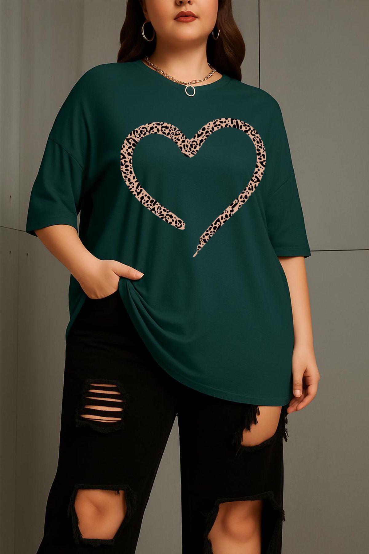 Love Kadın Büyük Beden Battal Baskılı Bisiklet Yaka Pamuklu T-Shirt Rahat Kesim Unisex Sevgili Kombini