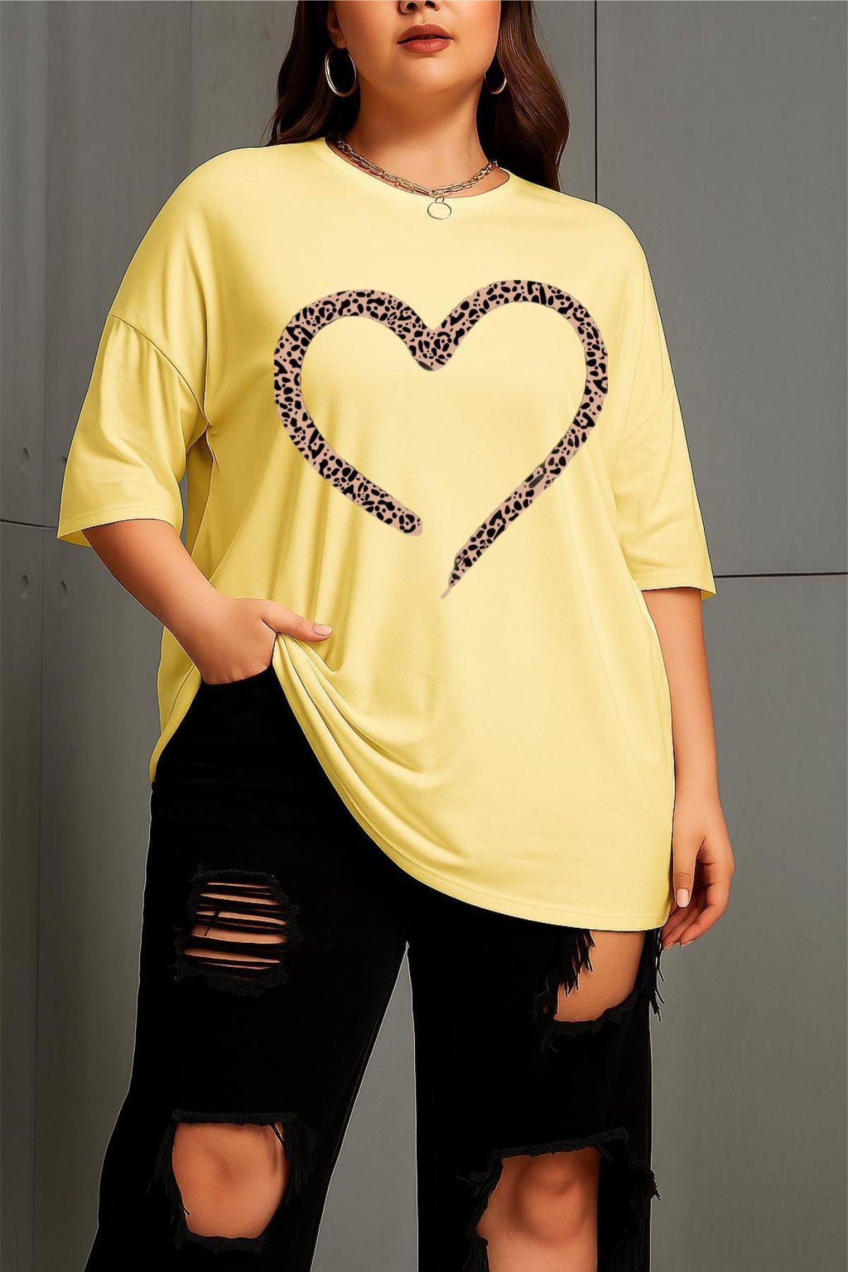 Love Kadın Büyük Beden Battal Baskılı Bisiklet Yaka Pamuklu T-Shirt Rahat Kesim Unisex Sevgili Kombini