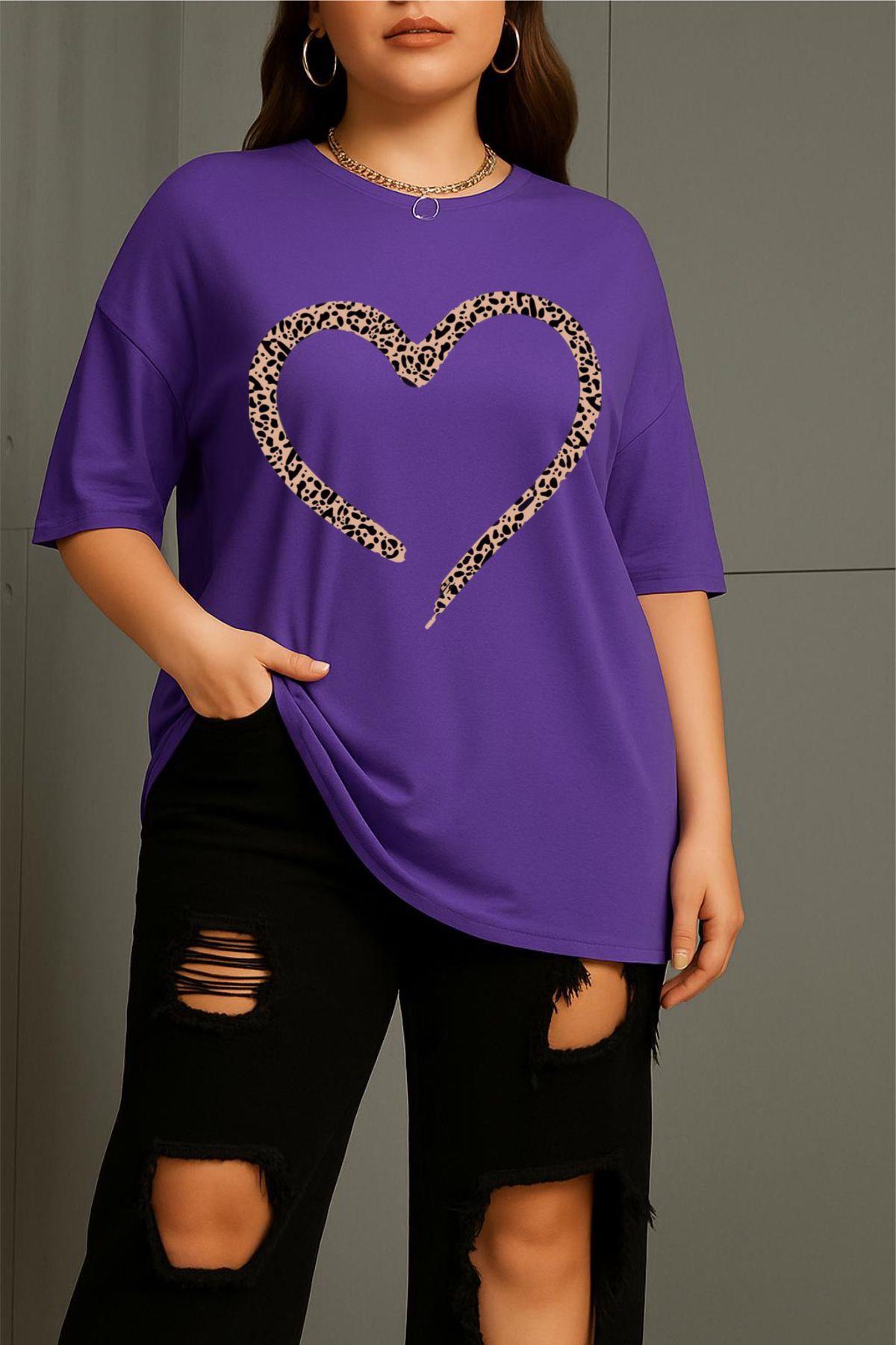 Love Kadın Büyük Beden Battal Baskılı Bisiklet Yaka Pamuklu T-Shirt Rahat Kesim Unisex Sevgili Kombini