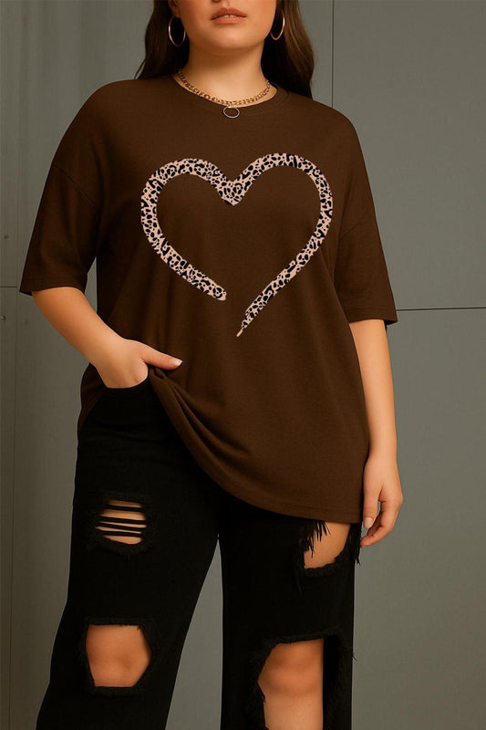 Love Kadın Büyük Beden Battal Baskılı Bisiklet Yaka Pamuklu T-Shirt Rahat Kesim Unisex Sevgili Kombini