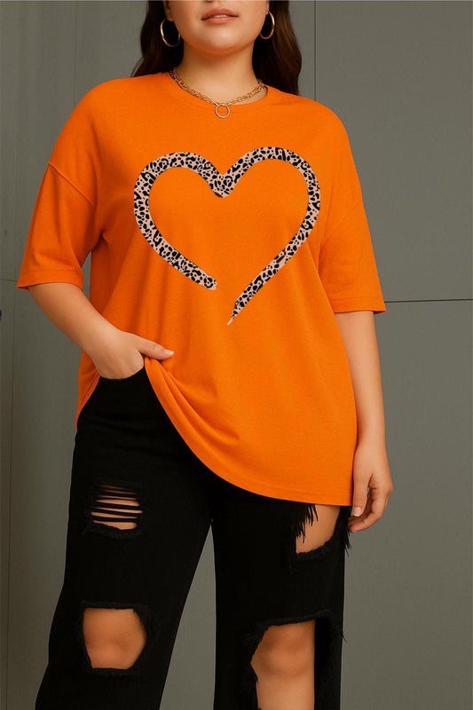 Love Kadın Büyük Beden Battal Baskılı Bisiklet Yaka Pamuklu T-Shirt Rahat Kesim Unisex Sevgili Kombini