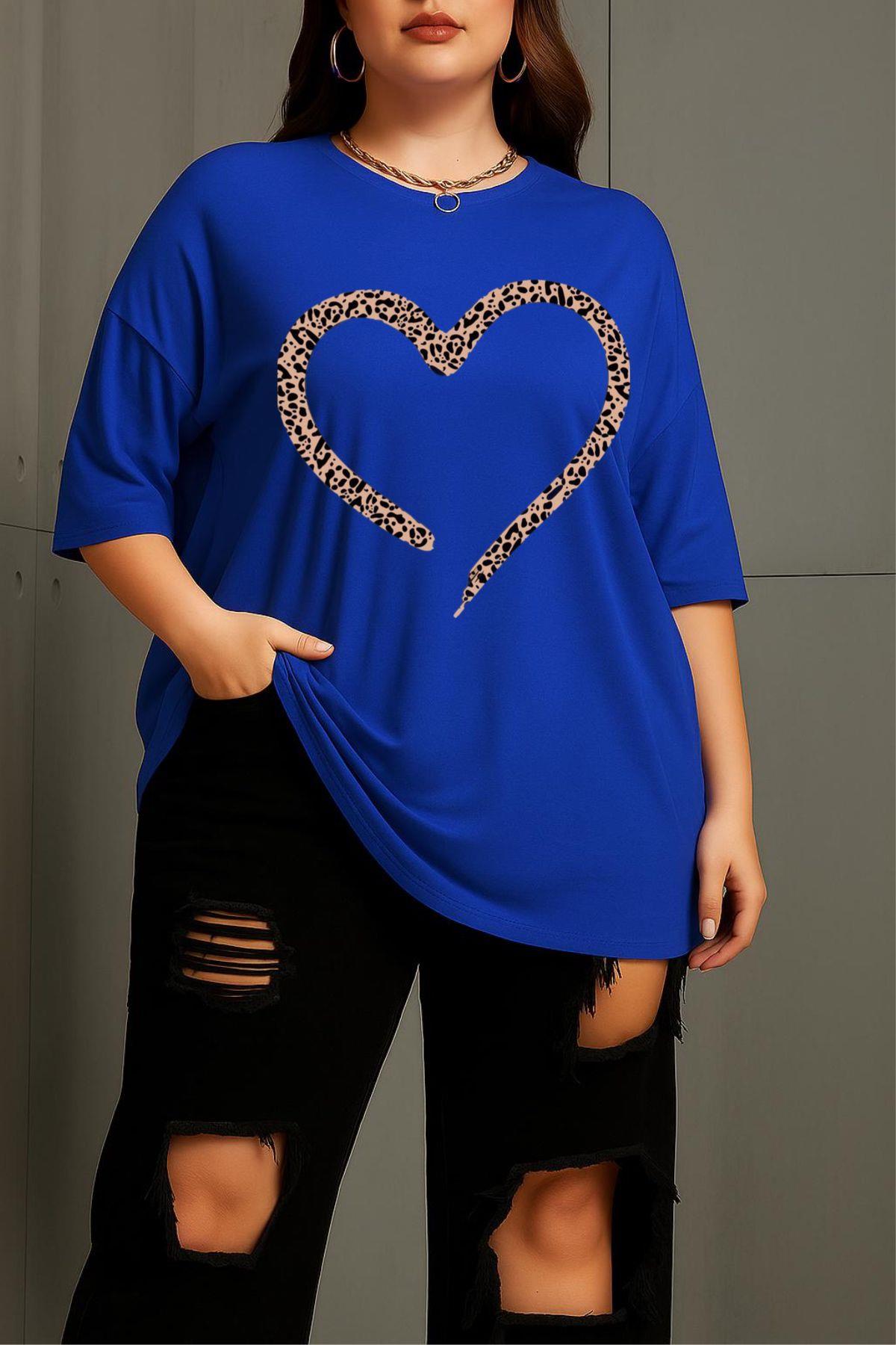 Love Kadın Büyük Beden Battal Baskılı Bisiklet Yaka Pamuklu T-Shirt Rahat Kesim Unisex Sevgili Kombini