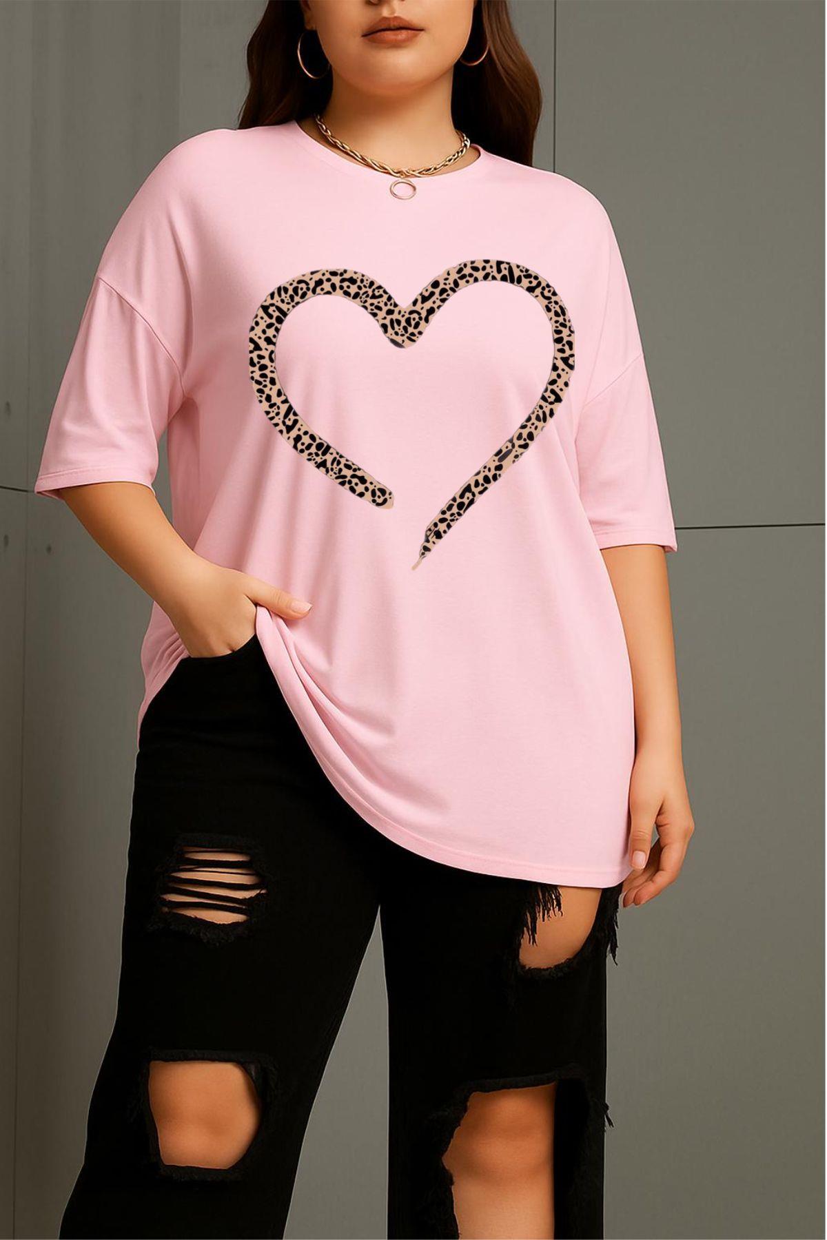 Love Kadın Büyük Beden Battal Baskılı Bisiklet Yaka Pamuklu T-Shirt Rahat Kesim Unisex Sevgili Kombini