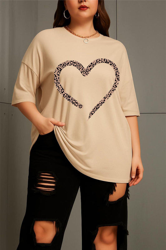 Love Kadın Büyük Beden Battal Baskılı Bisiklet Yaka Pamuklu T-Shirt Rahat Kesim Unisex Sevgili Kombini
