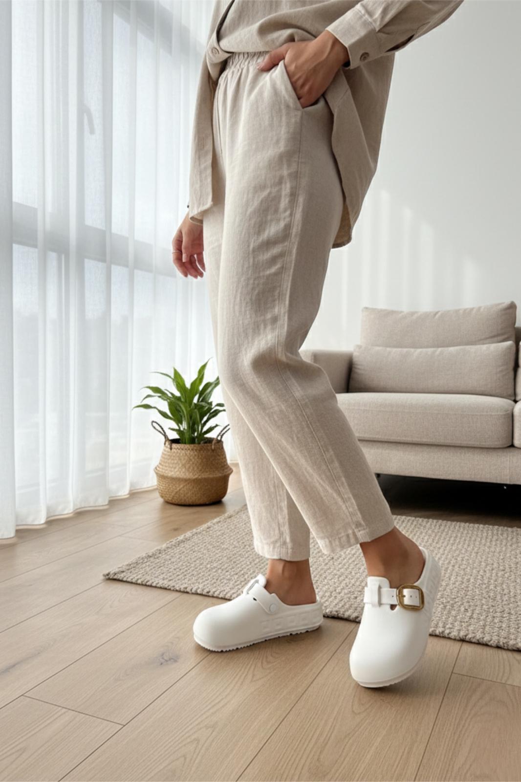 Lovi Kadın Gold Tokalı Geometrik Desenli Comfort Clog Kadın Terlik Lüks Tasarım