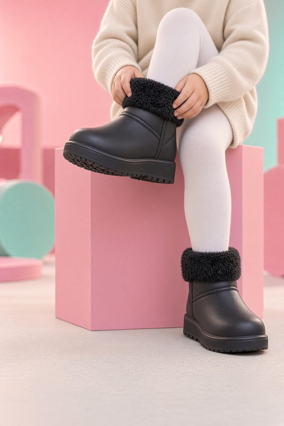 Lovi P003 %100 Su Geçirmez İçi Kürklü Sıcak Tutan Kar ve Kışlık Kız Bebek Çocuk Bot - Kaymaz Kalın Taban Eva Bot