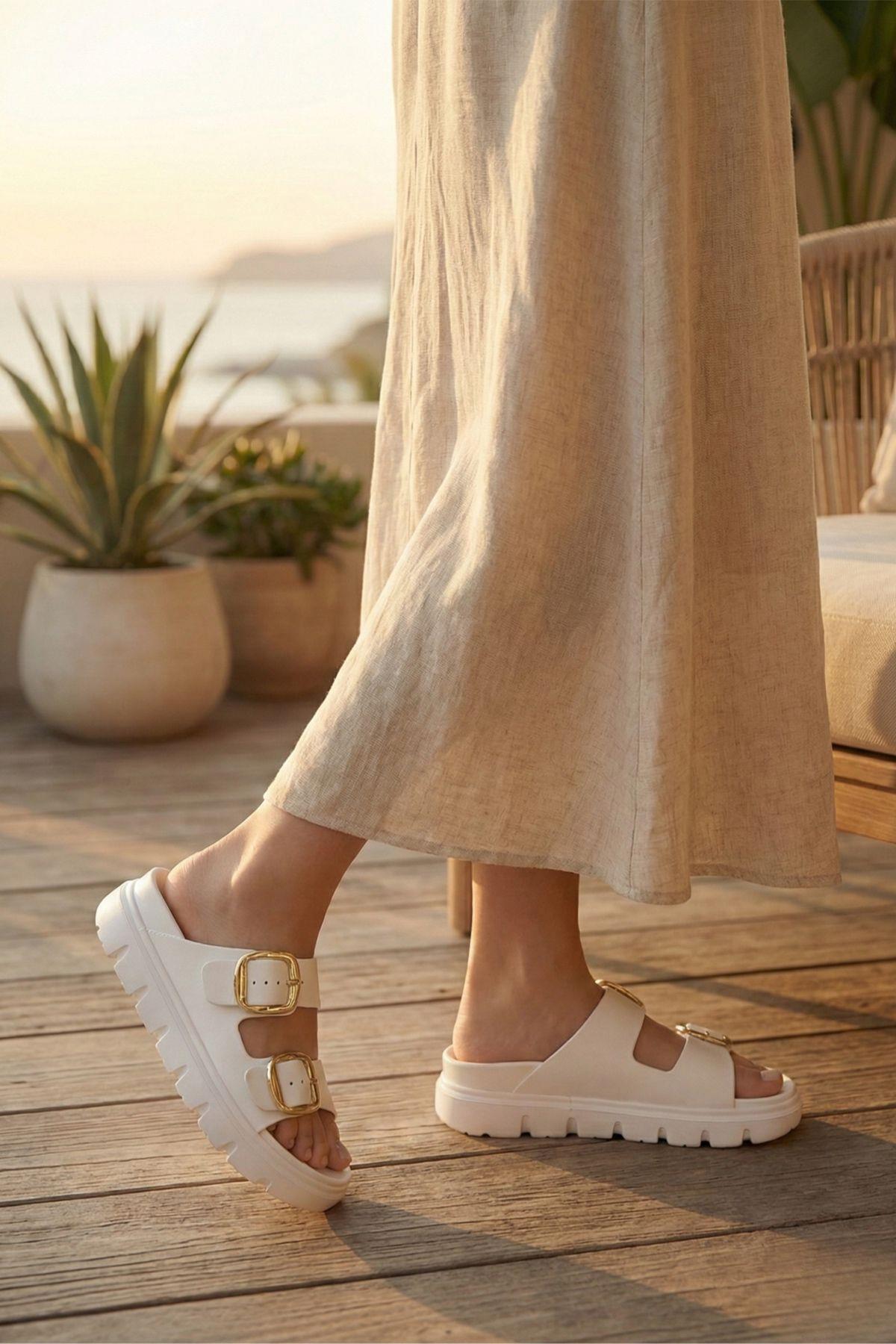 Lovi Z022 Gold Toka Detaylı Platform Tabanlı Anatomik Kadın Terlik