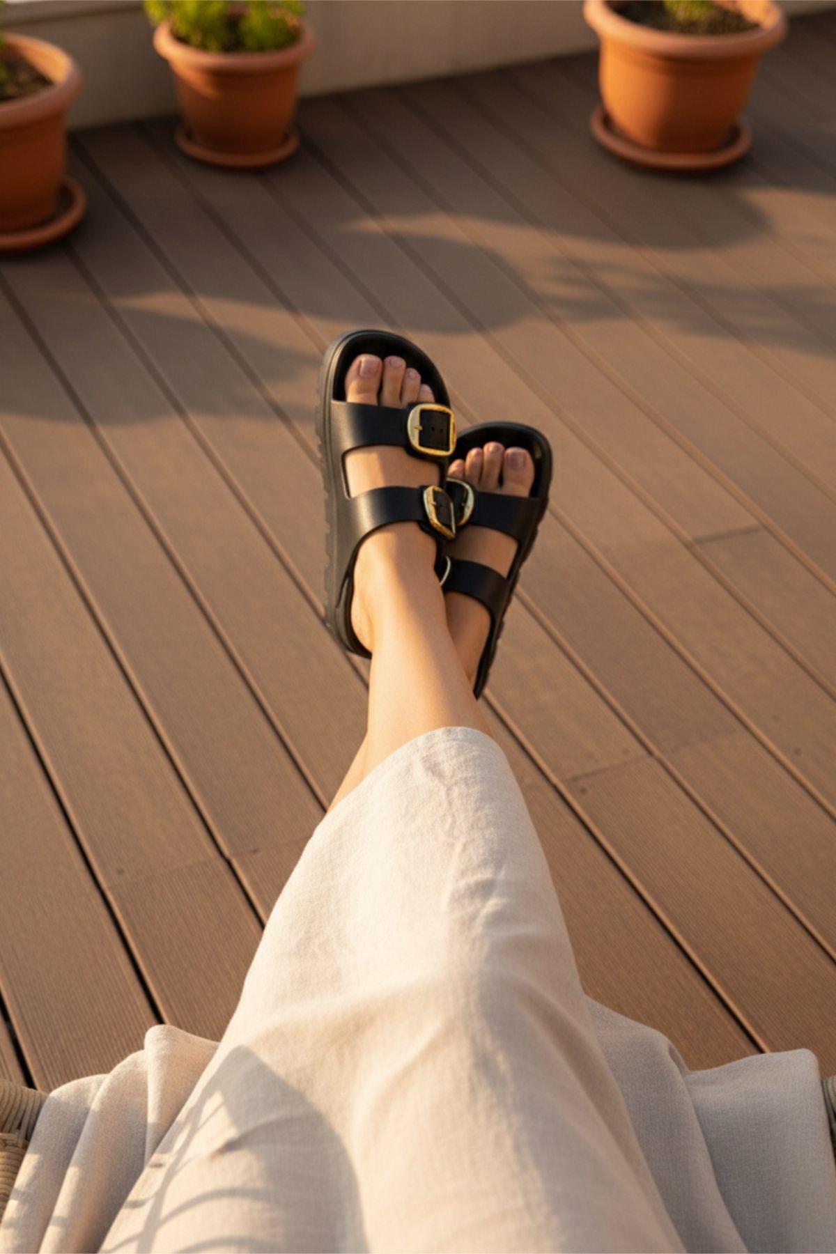 Lovi Z022 Gold Toka Detaylı Platform Tabanlı Anatomik Kadın Terlik
