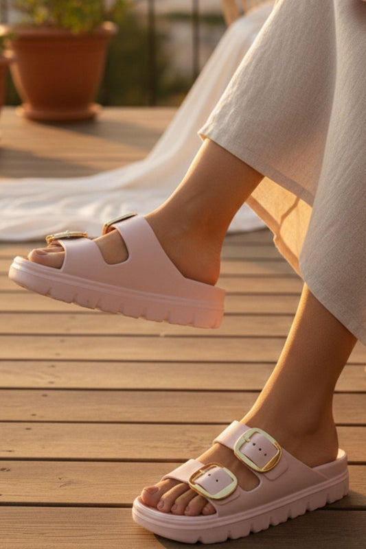 Lovi Z022 Gold Toka Detaylı Platform Tabanlı Anatomik Kadın Terlik