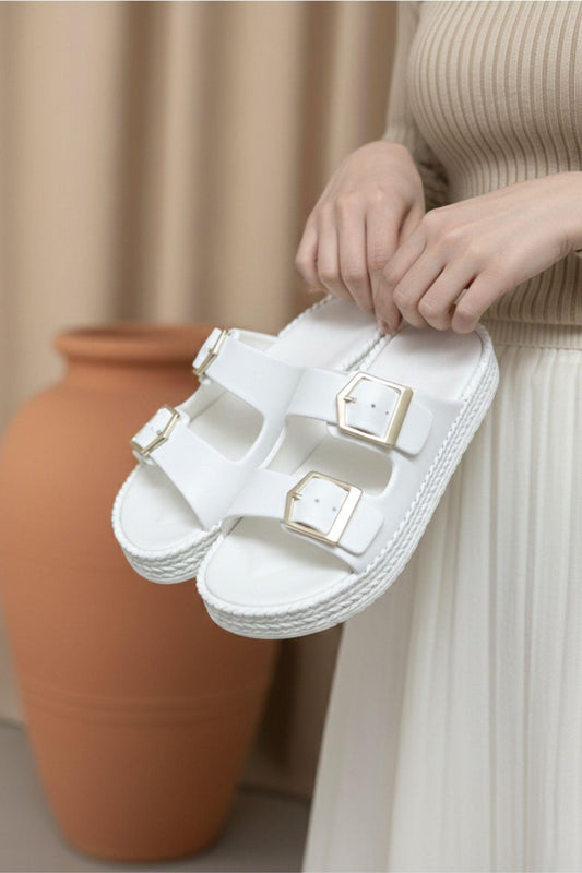 Lovi Z044 Metal Toka Detaylı Platform Taban Kadın Terlik Şehirli Stil