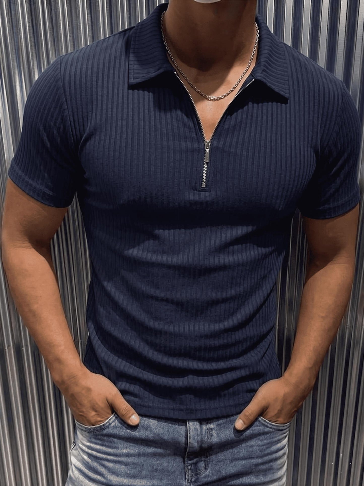 Luuk Erkek Slim Fit Fermuarlı Polo Yaka Fitilli T-Shirt