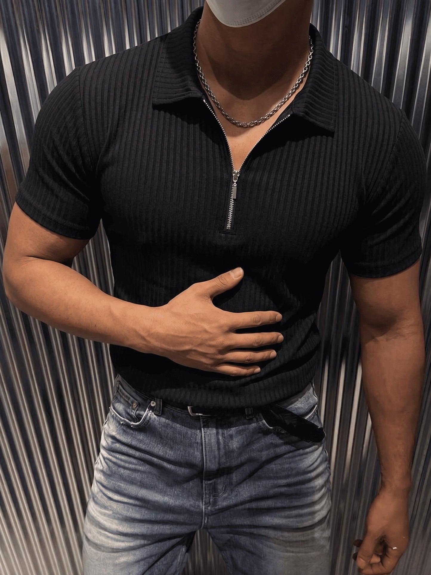 Luuk Erkek Slim Fit Fermuarlı Polo Yaka Fitilli T-Shirt