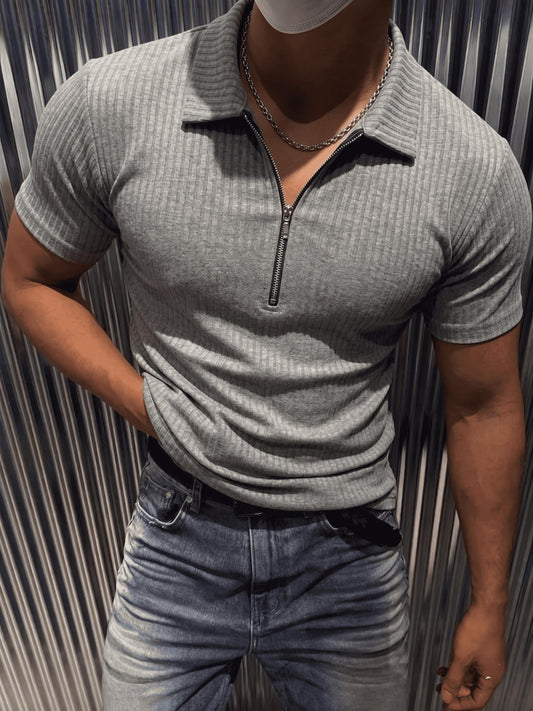 Luuk Erkek Slim Fit Fermuarlı Polo Yaka Fitilli T-Shirt