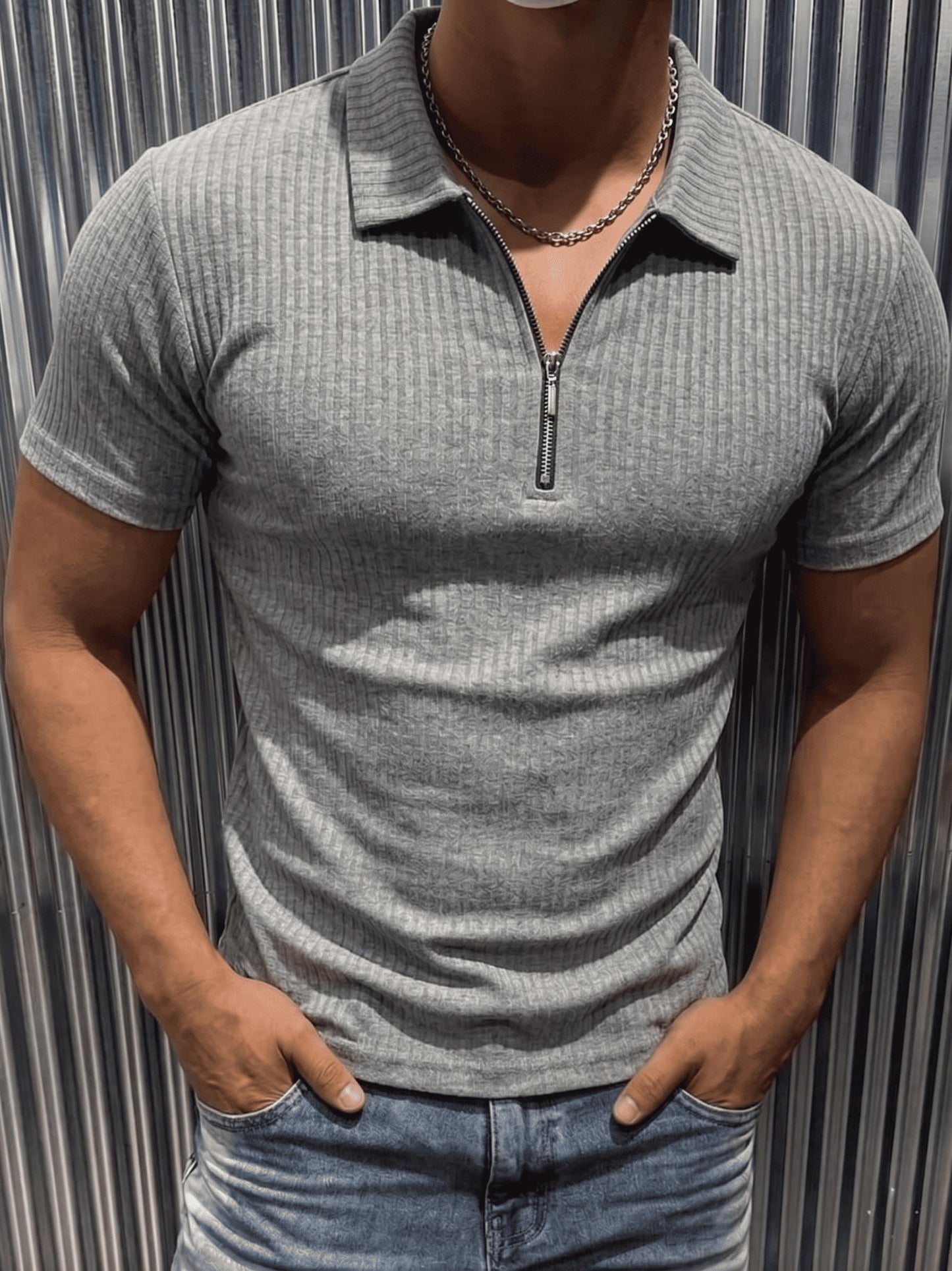 Luuk Erkek Slim Fit Fermuarlı Polo Yaka Fitilli T-Shirt