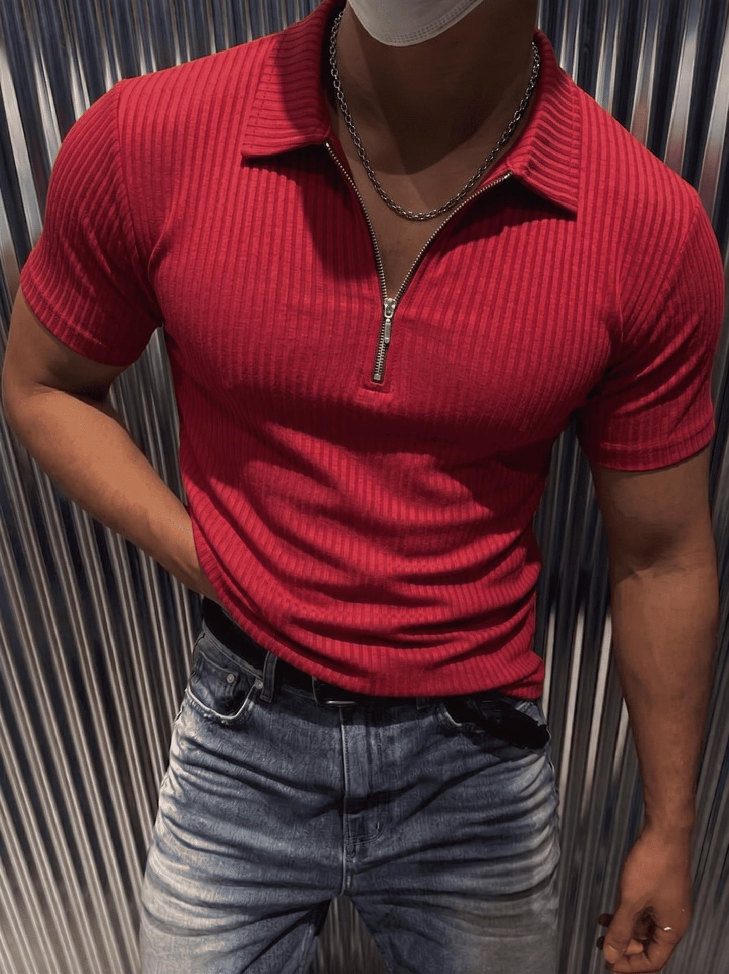 Luuk Erkek Slim Fit Fermuarlı Polo Yaka Fitilli T-Shirt